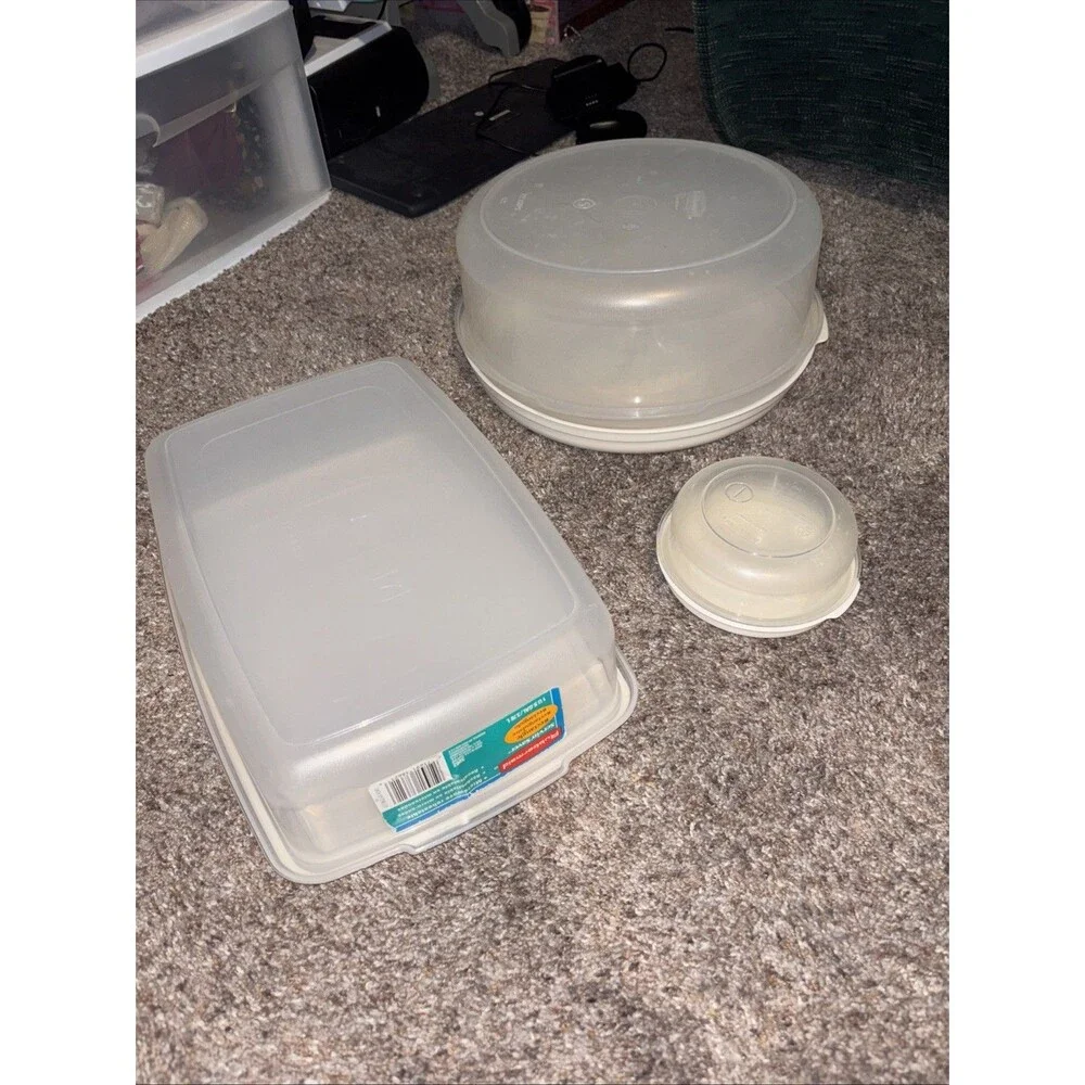 3 Vintage Rubbermaid BIG Servin’ Saver Set: 14 Oz. + 22 Cup + 17 Cup Almond Lids